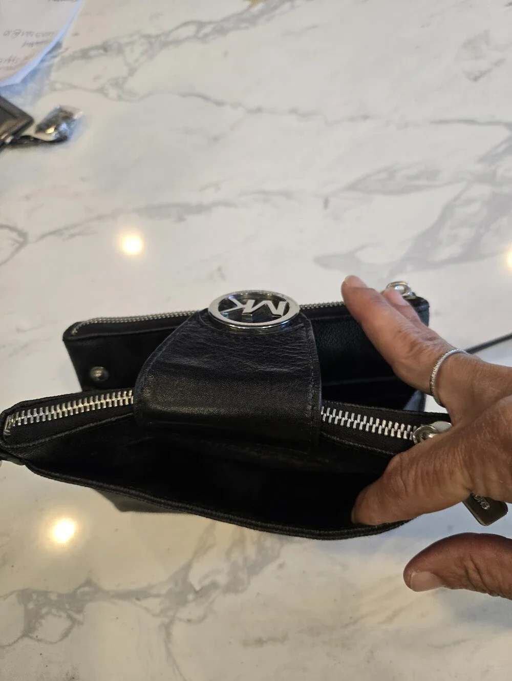 Michael Kors Black and Gunmetal Signature MK Crossbody Bag - Picture 3 of 7